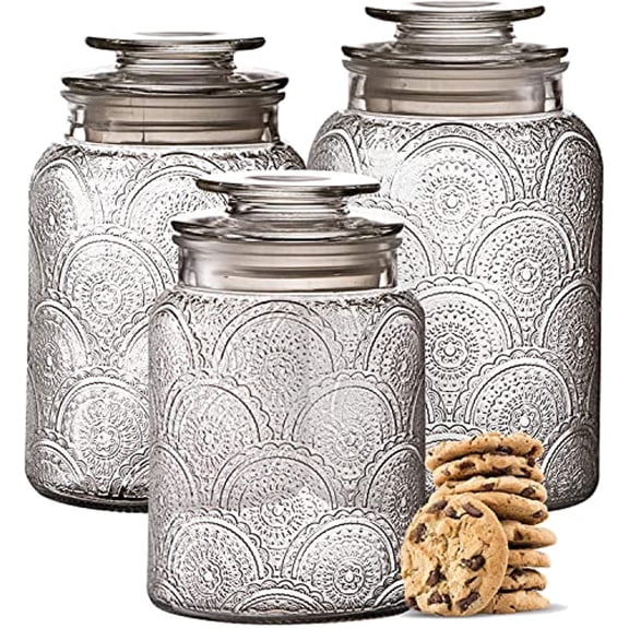 Le'raze Food Storage Containers with Airtight Lids, Decorative Glass Canister Pantry Organizer, Set of 3