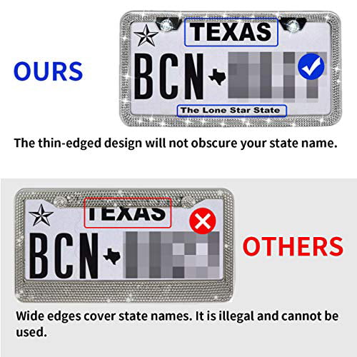 4 Holes Bling White ZELEMO 2 Pack Premium Bling Rhinestone License Plate Frame for Women,Stainless Steel Narrow Bottom Not Cover State Name and Tag Information,with Premium Gift Box for Women