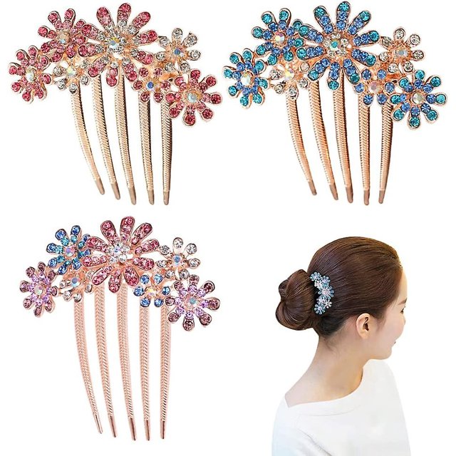 3 piezas de peinetas laterales para boda, peineta de diamantes de imitación con flor de cristal, peineta de diamantes de imitación, accesorios vintage para el cabello para mujeres y niñas
