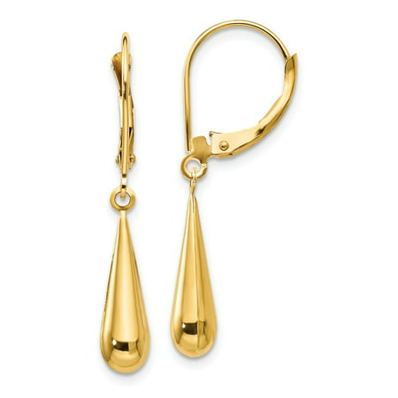 14k Yellow Gold Tear Drop Dangle Earrings - .9 Grams - Measures 33x4mm
