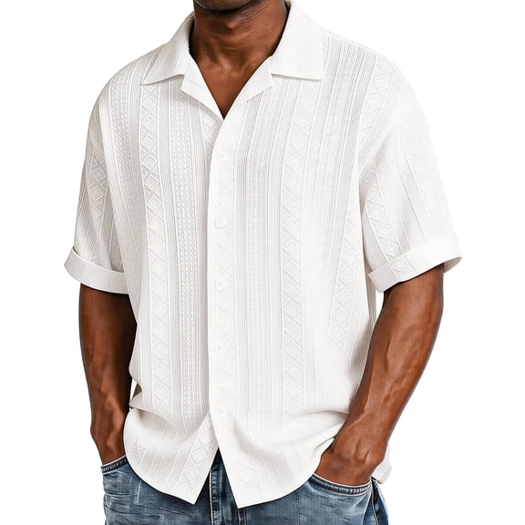 SOOMLON Short Sleeve Dress Shirts for Men Big and Tall Collar Button down Shirts Jacquard Dress Shirt Casual Weekend Wear