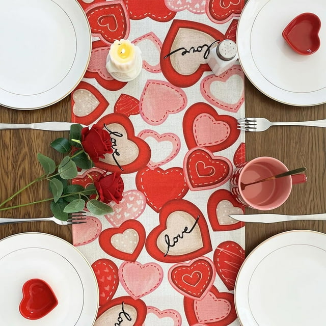 Dvkptbk Valentines Day Table Runner, 13 x 71 Inch Love Heart Table Runner for Valentines Decorations, Winter Holiday Table Runners Valentines Day Decor Home Romantic Decorations