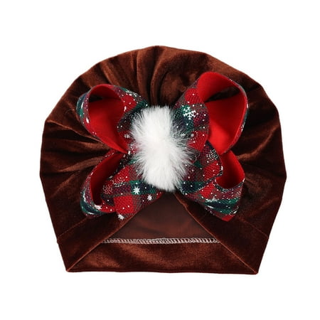 

Toddler Kids Baby Hats Patchwork Printed Baby Christmas Bow Turban Bohemia Cap Girls Headwear Bun Knot Headwear Cozy Stylish Headgears