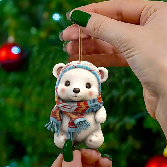 KCEHTA Polar Bear Christmas Ornaments, Polar Bear Ornaments for Christmas Tree, Polar Bear Christmas Decorations, Cute Christmas Polar Bear with Scarf Pendant for Home Office Party Decor