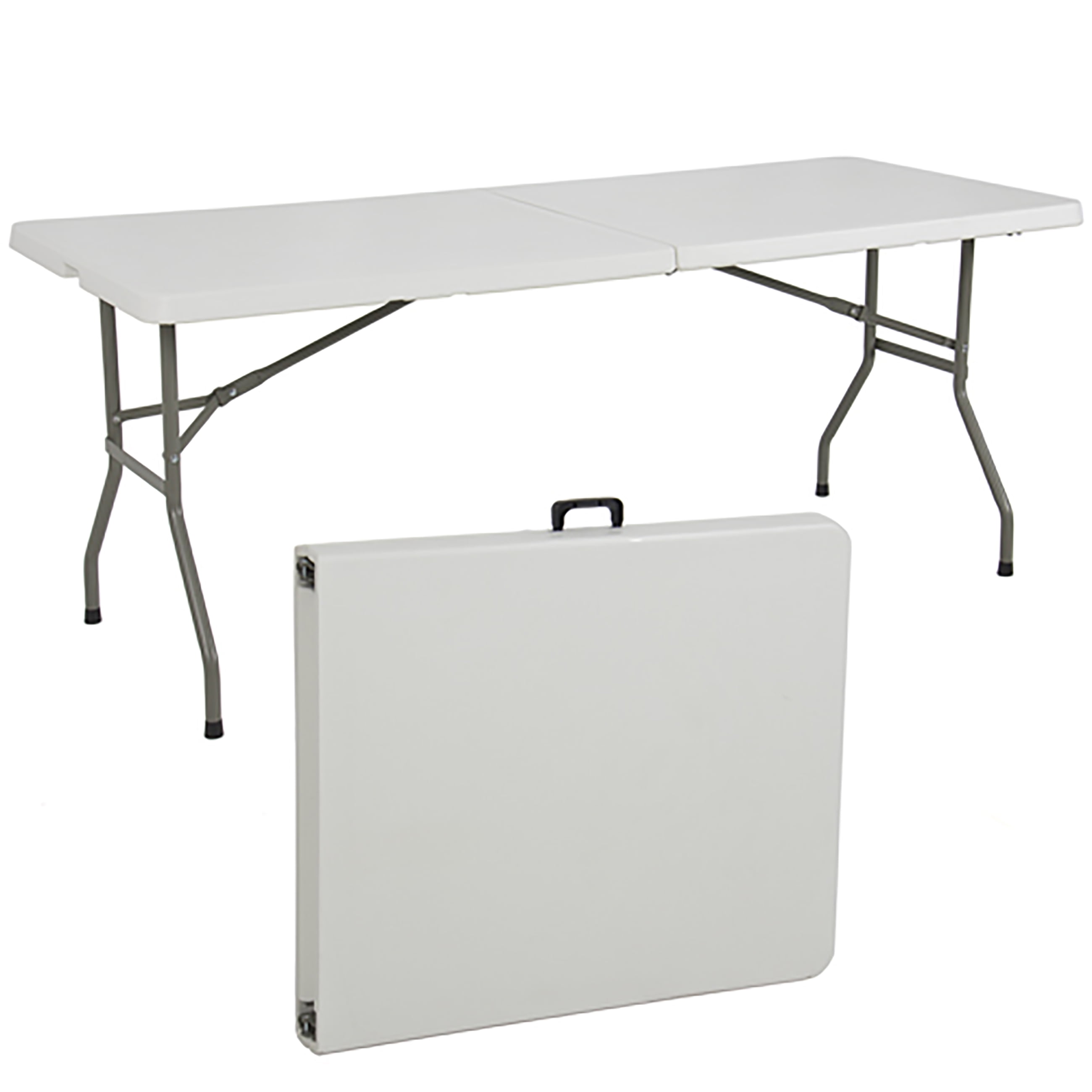 white folding table and chairs