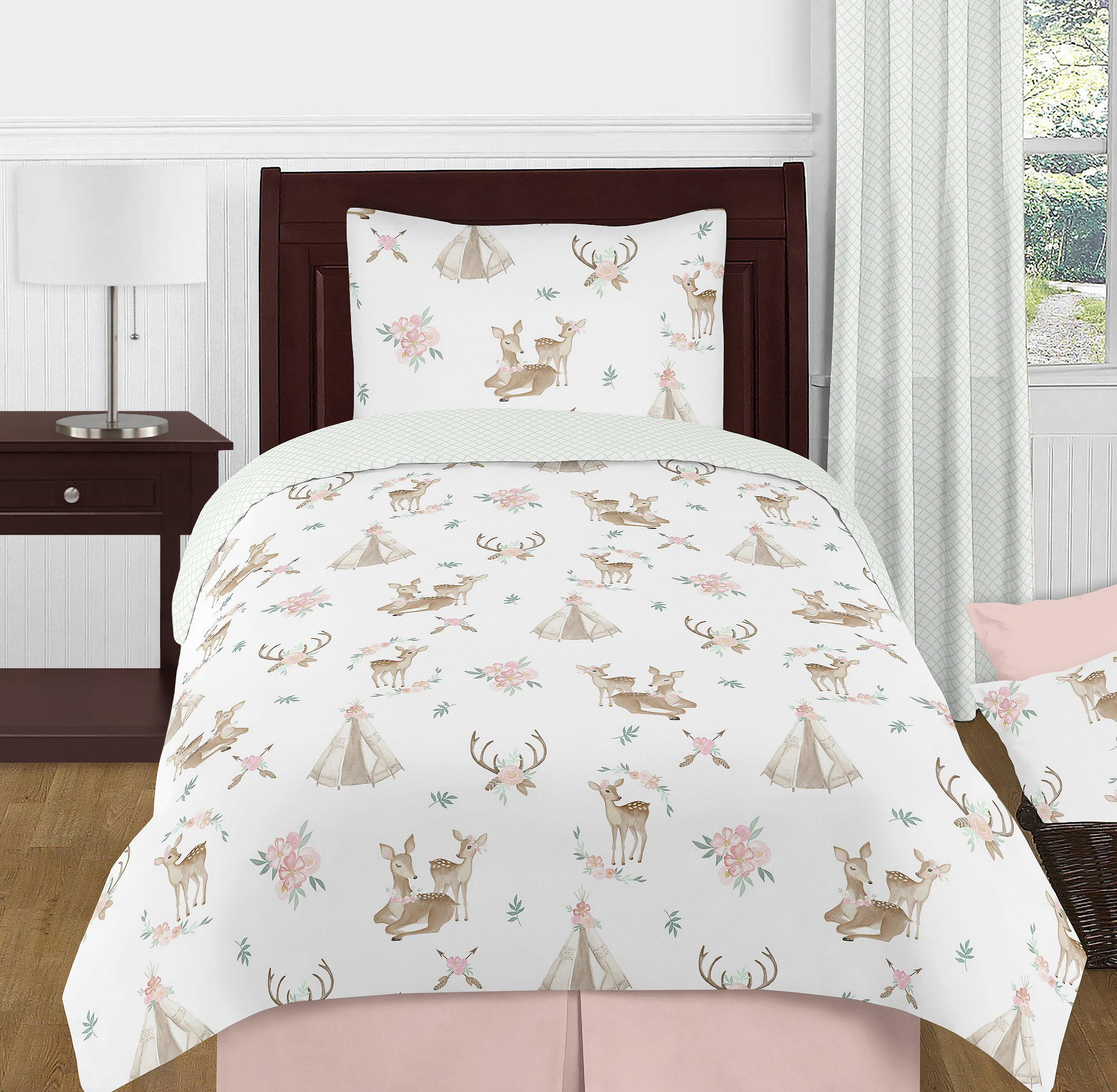 Deer Floral Twin Bed Comforter Bedding Set by Sweet Jojo Designs