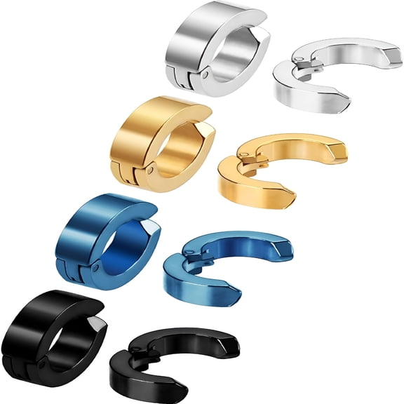 DESIGNICE 8 Pieces Clip on Earrings for Men Magnetic Hoop Earrings Non-Piercing Earrings Fake Ear Clip Studs for Men Women,Stainless Steel Clip Earrings,4 Colors