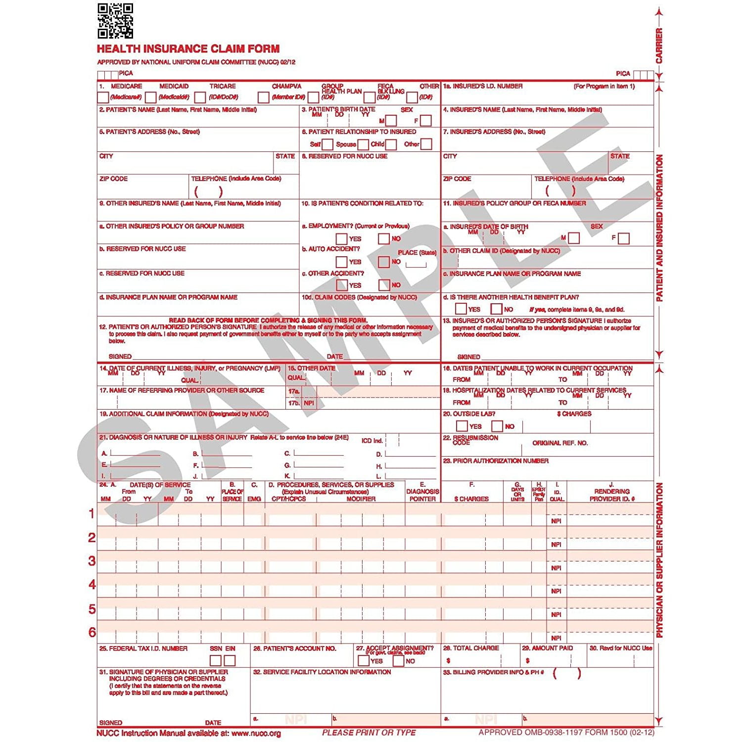 CMS 1500 Claim Forms HCFA 8.5X11 Health Insurance Claim Forms, 1Part