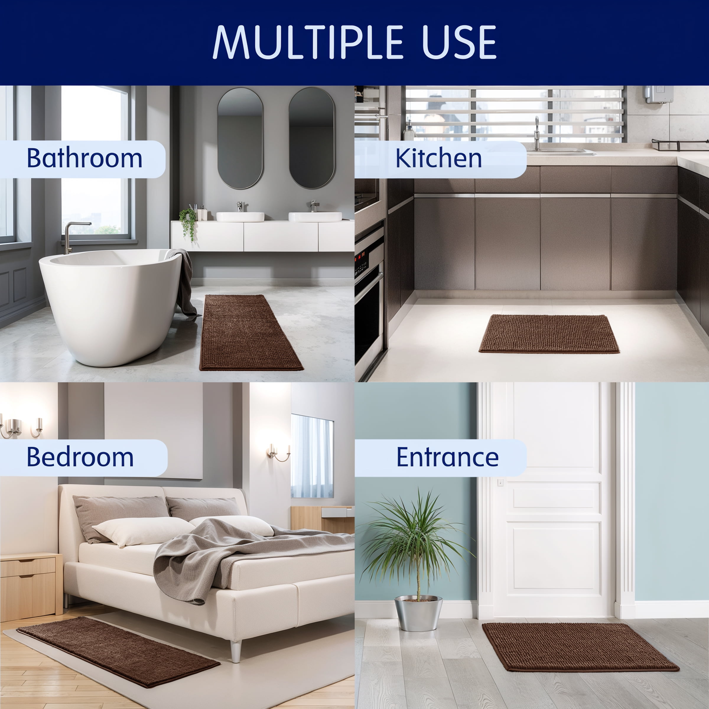 Subrtex Chenille Bathroom Rugs，Extra Soft and Non Slip Bath Mats Runner，Thick Rubber Backing Washable Shower Bathtub Rugs & Home Decor Accessories (Brown,24"*60")