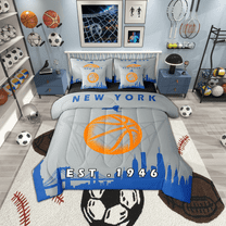 Erosebridal 7 Pcs Comforter Set Full Size,Sports Bed in a Bag with Flat Sheet and Fitted Sheet and Adults,Basketball Bedding Set with Pillowcase and Sham,New York