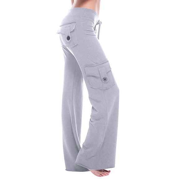 Summer Pants for Women Elastic Waist Casual Cargo Pants Joggers Yoga Pants Pockets Wide Leg Pants Womens Pants Casual & Wide Leg
