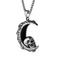 thumbnail image 2 of HZMAN Mens Women Gothic Retro Moon Crescent Skull Stainless Steel Pendant Necklace 22+2 Inch Chain (Silver), 2 of 6