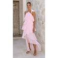 thumbnail image 3 of Vestido de Color Sólido Elegante de Gasa en Capas con Volantes, Moda Casual de las Mujeres 3/4 Manga Cuello Redondo para el Hogar Y el Uso Diario, 3 of 9