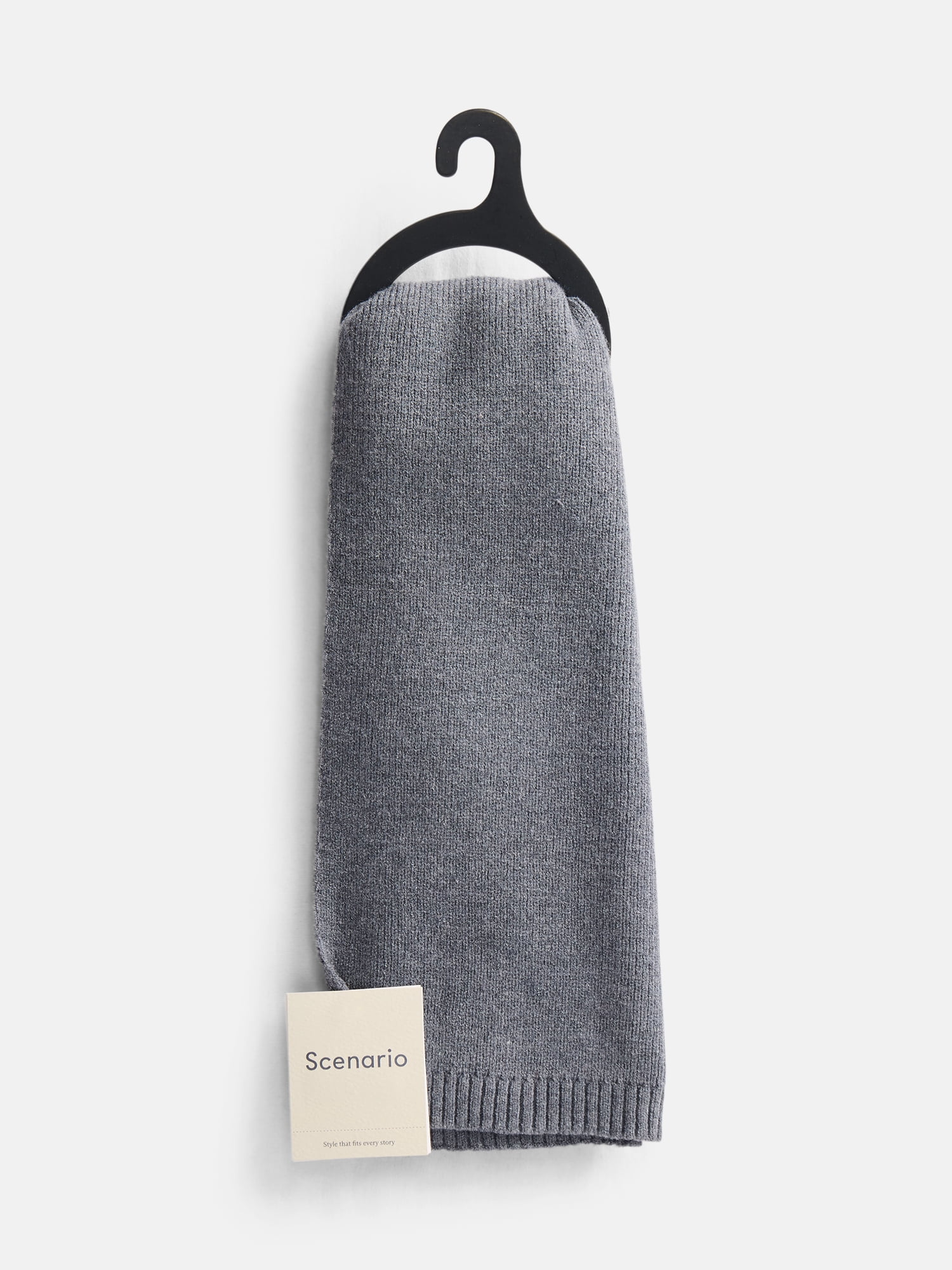 Scenario Women's Knit Oblong Scarf with Ribbed Trim, Charcoal Grey Heather