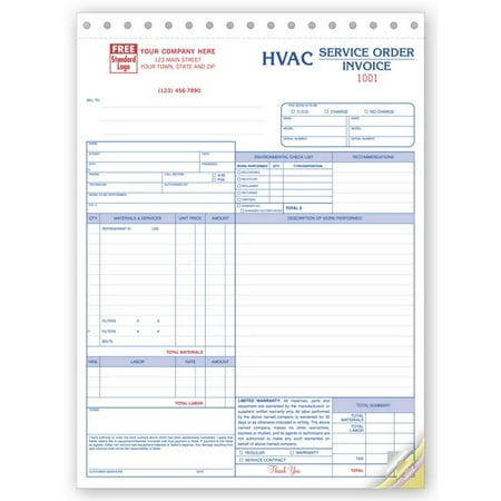 Service Invoices - HVAC Service Work Order, Form and invoice E