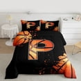 thumbnail image 2 of Homewish Initial P Letter Full Size Comforter Sets for Kids, Cartoon Basketball Sport Bedding Comforter Set, Black Orange Reversible Bedding Sets, Lightweight Room Decor, 3-Piece, 2 of 8