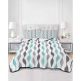 thumbnail image 2 of Quilts Full Size Bedding Set, Teal Grey Striped Lightweight Quilted Comforter, Modern Abstract Geometric Stripes Soft Reversible Bedspread Coverlet with Pillow Covers for All Season, 78" x 90", 2 of 7
