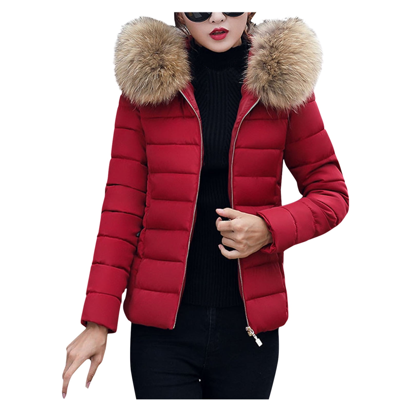 New Ladies Womens Quilted Padded Puffer Fur Collar warm Thick Zip Up Jacket Coat