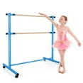 thumbnail image 1 of Gymax Portable 4FT Freestanding Double Dancing Ballet Barre Bar w/ 5 Adjustable Heights Blue, 1 of 10