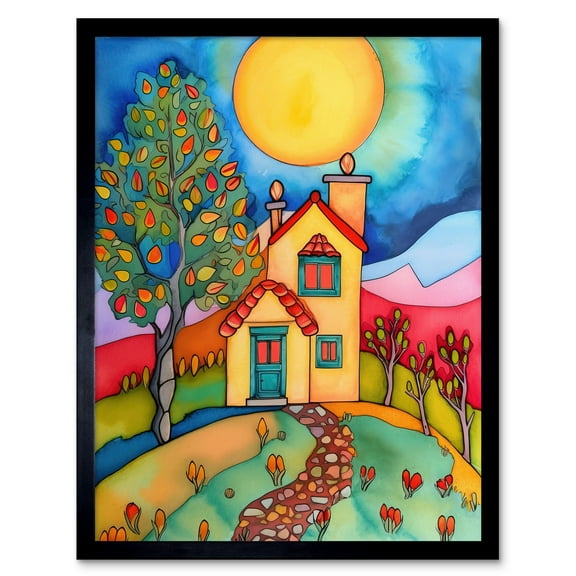 English Country Home Folk Art Art Print Framed Poster Wall Decor 12x16 inch