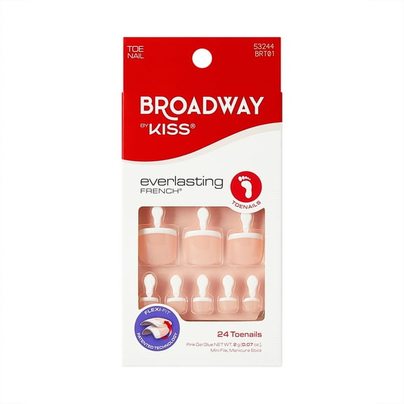 Broadway by KISS Press On Toenails, ‘Limitless’, White, Squoval, 24 Count