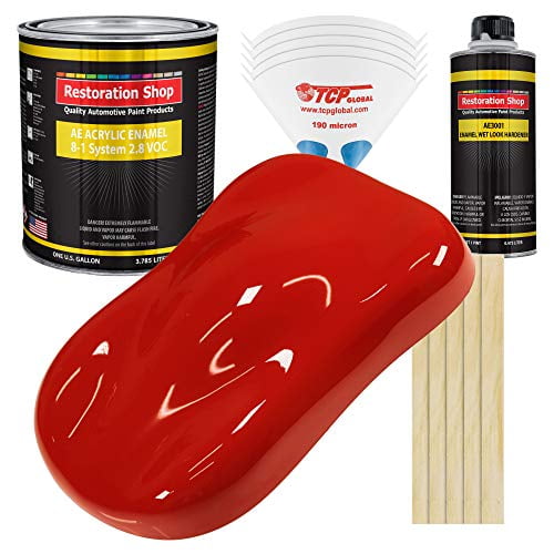 Restoration Shop - Swift Red Acrylic Enamel Auto Paint - Complete Gallon Paint Kit - Professional Single Stage High Gloss Automotive, Car, Truck, Equipment Coating, 8:1 Mix Ratio, 2.8 VOC