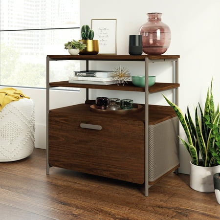 UPC: 0042666064590 | River Street Designs Modern File Cabinet with Open Shelves  Umber Wood Finish