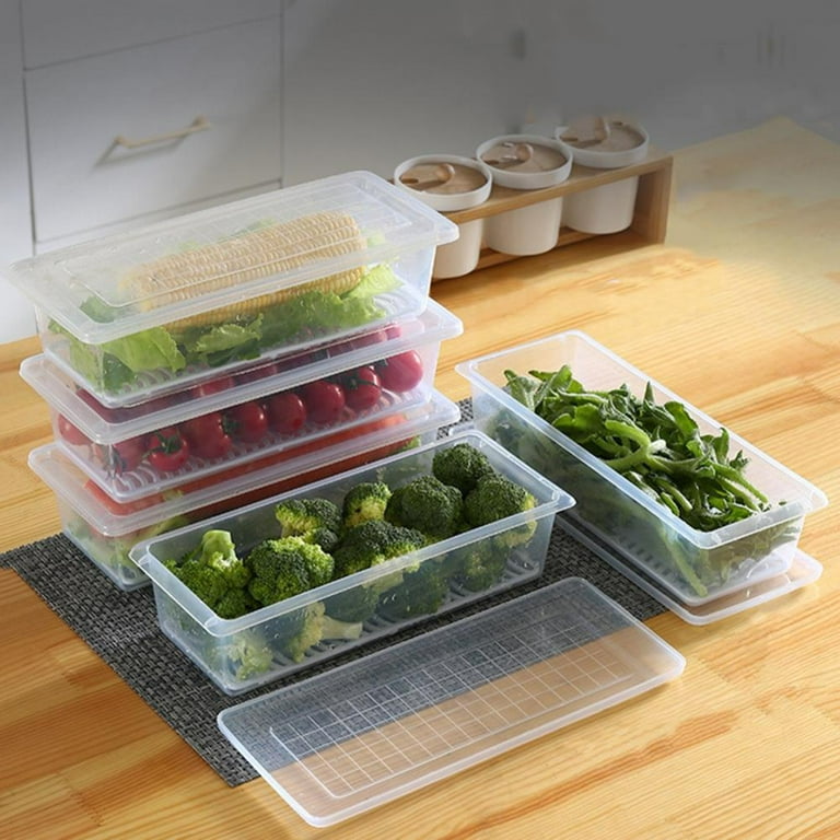 Popvcly Refrigerator Organizer Bins Food Storage Container with Lids and Strainer for Fruit, Vegetables, Bacon Meat, Stackable Storage Containers for Kitchen