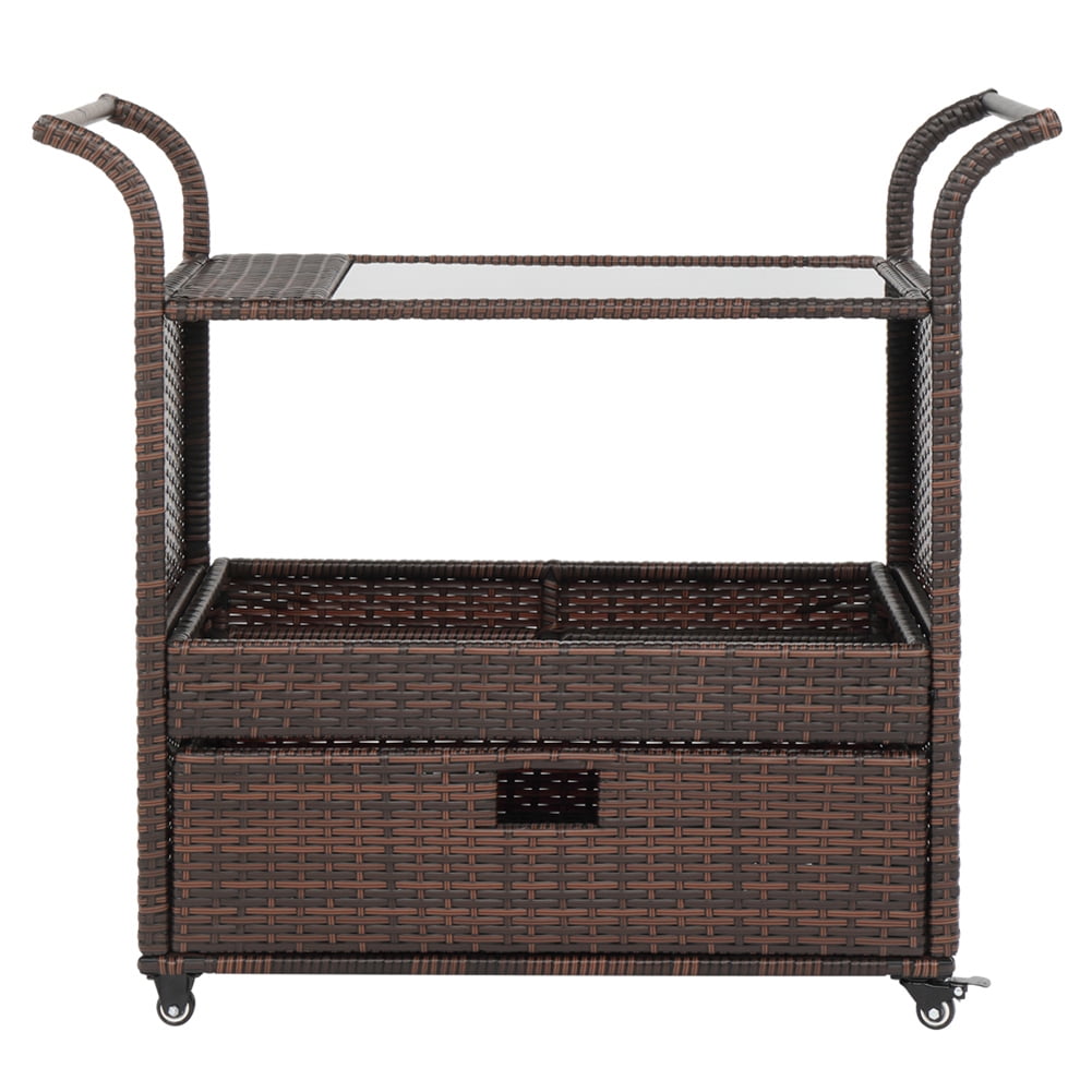 Lowestbest Wicker Rattan Serving Bar Cart, Sideboard On Wheels (Brown Gradient) Lowestbest Wicker Rattan Serving Bar Cart, Sideboard On Wheels (Brown Gradient)