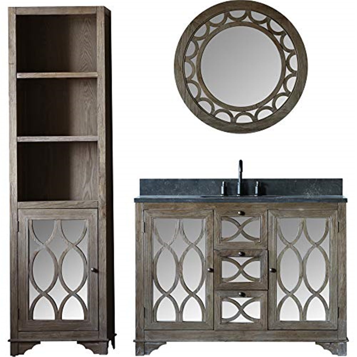 48" SOLID ELM SINK VANITY WITH FAUCET AND 31.5" ROUND MIRRORColor