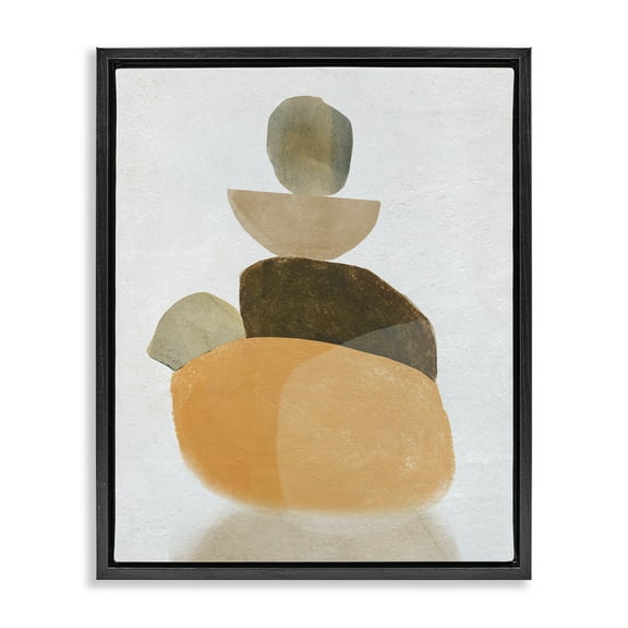 Stupell Industries Stacked Rocks Neutral Tones Abstract Painting Black Floater Framed Canvas Art Print Wall Art, 17 x 21