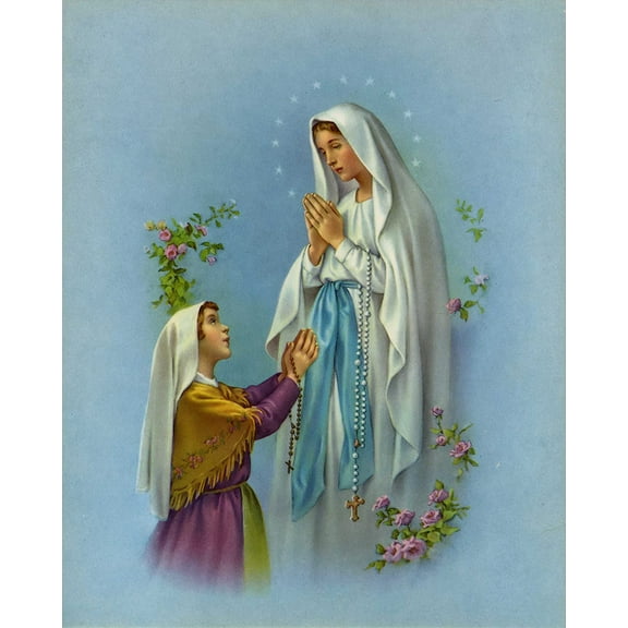 Catholic print picture - Our Lady of Lourdes - 8" x 10" ready to be framed
