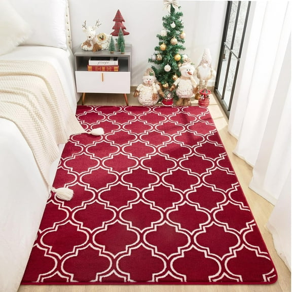 Lochas Fluffy Shaggy Rug Moroccan Geometric Soft Modern Area Rug for Living Room Home Decor Low Pile Carpet,Wine Red,4x6 Feet