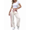 thumbnail image 1 of Women'S Wide Leg Pants Drawstring High Rise Side Striped Slouchy Palazzo Pants with Pockets Beige Red Edge L, 1 of 7