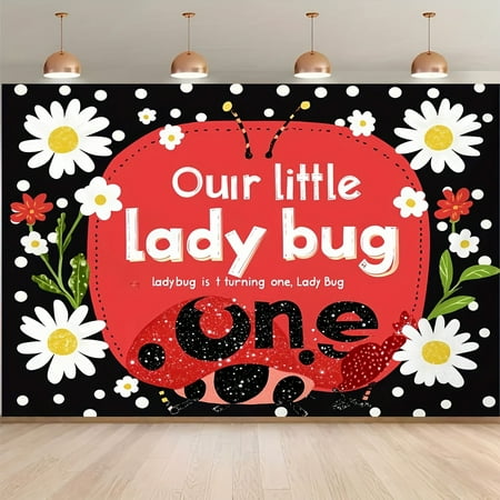 Ladybug Birthday Party Backdrop Our Little Ladybug is Turning One Photography Background Ladybird Daisy Black and White Polka Dots Happy 1st Birthday Party Decorations Banner Photo Booth Props