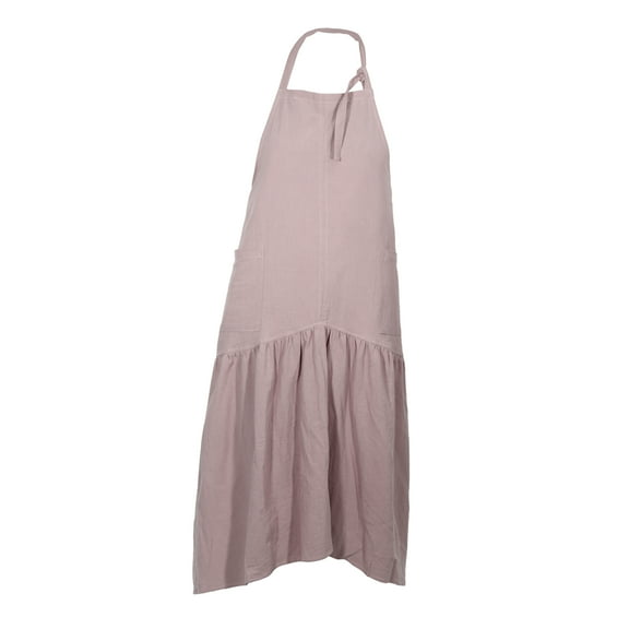 Unique Bargains Cotton Linen Apron Halter Apron Apron with Pockets Painting Pinafore for Baking Garden Cleaning Pink