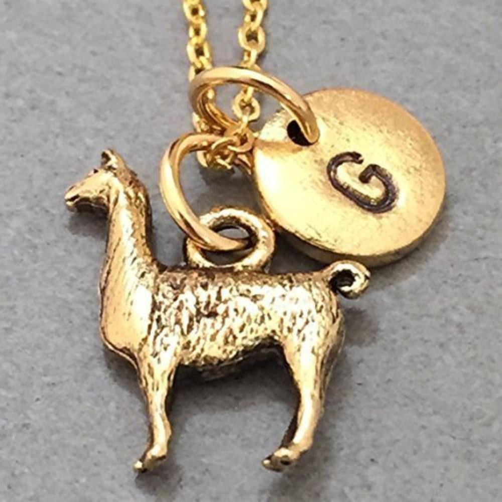 animal necklace llama charm initial necklace personalized necklace Llama necklace initial charm monogram