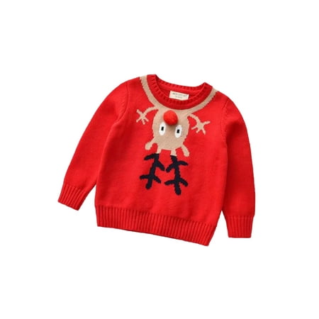 

Douhoow Unisex Toddler Christmas Sweater Tops Kids Cartoon Deer Knitted Pullover