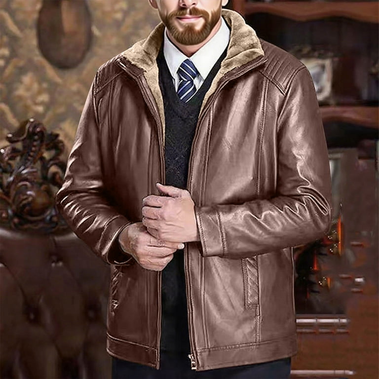 Men's Leather Jackets, Faux Bomber Jacket for Men Motorcycle Lapel