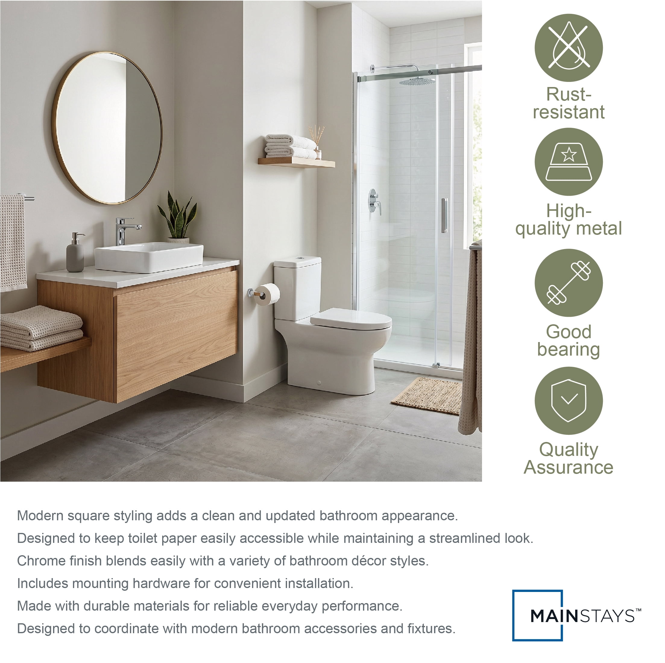 Mainstays Chrome Wall-Mounted Toilet Paper Holder with Hardware