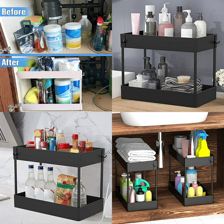 1pc Under Sink Storage Organizer 2 Tier Drawer Multipurpose Cabinet Storage  Rack