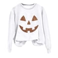 thumbnail image 4 of XFeng Women Crew Neck Long Sleeve Sweatshirt, Rhinestone Jack-O-Lantern Pumpkin Face Graphic Casual Holiday Pullover Top, 4 of 5