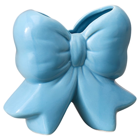 Blue Ceramic Bow Vase, Fresh Flower Container, Romantic Desktop Decor, Office Bedroom Ornament, 5 x 5 x 4.6 in
