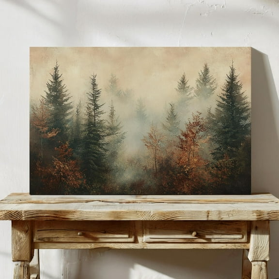 Velto Misty Forest Canvas Wall Art - Enchanting Autumn Landscape With Evergreen Trees And Fog For Rustic Or Nature-Inspired Home Decor Canvas, 8x10 UNFRAMED