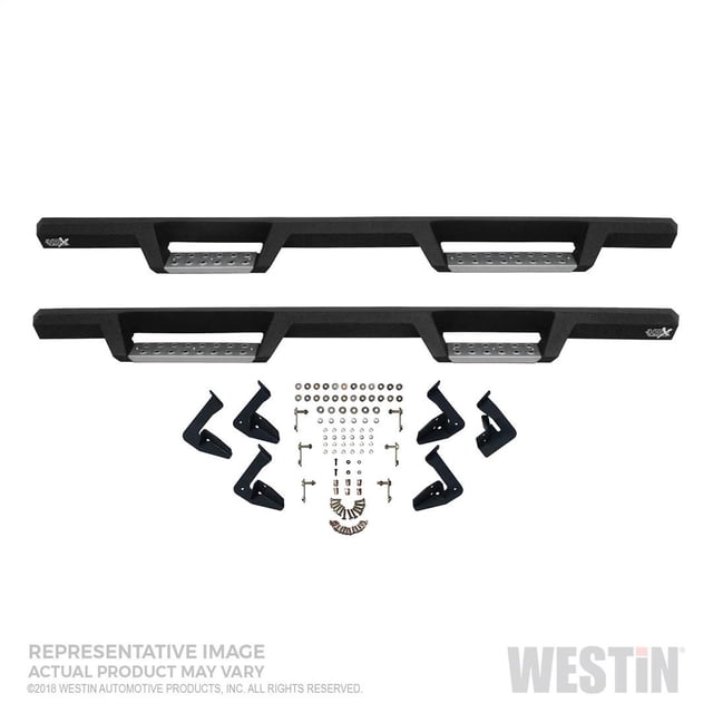 Westin Automotive Nerf Bar 56-138352 HDX; With Drop Down Steps; 3 Inch Square Straight; Powder Coated; Black; Stainless Steel; With Welded End Caps; Rocker Panel Mount