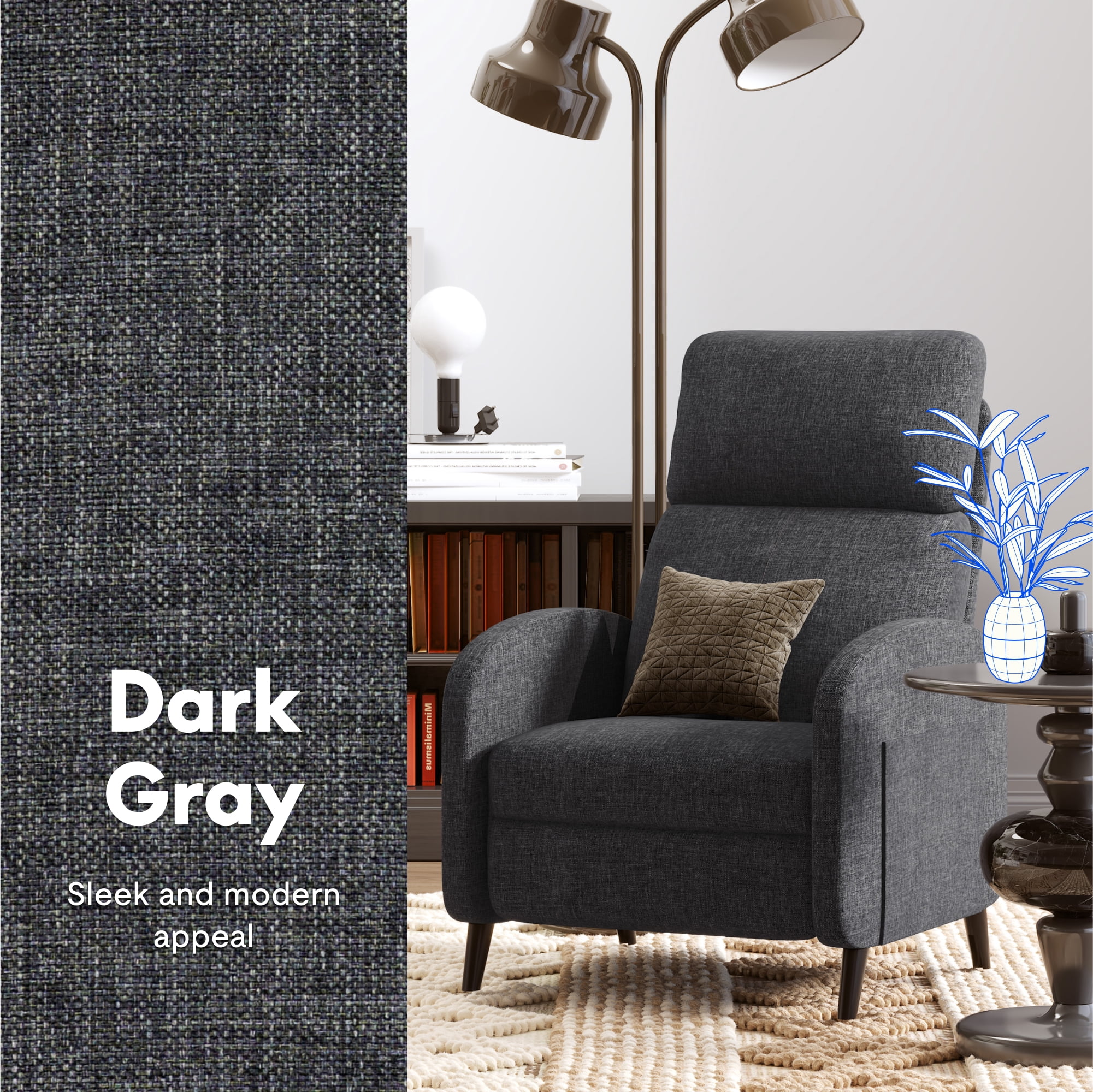 FLEXISPOT Pushback Recliner Chair Fabric Small Recliner Sofa Home Adjustable Reclining Chair Single Sofa with Padded Seat Backrest for Living Room,Gray