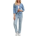 thumbnail image 2 of Women's Denim Jacket Collarless 2026 Cardigan Long Sleeve Jean Jackets S Light Blue, 2 of 6