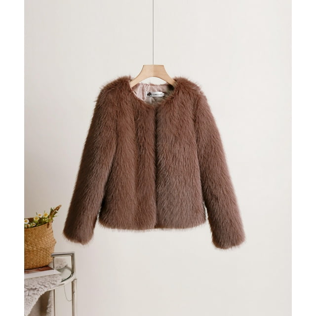 Puntoco Moda para mujer Sólido Corto Imitación Chaleco cálido Abrigo Faux tops Rollbacks Puntoco Puntoco-4398