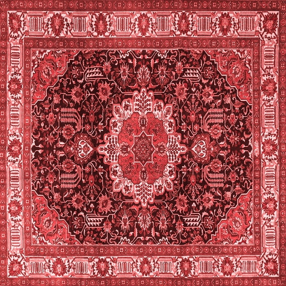 Ahgly Company Indoor Square Medallion Red Traditional Area Rugs, 5' Square