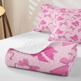 thumbnail image 4 of Erosebridal Line Pink Bow Quilt King,Sketch Coquette Bowknot King Coverlet Set For Girls,3-Piece, 4 of 7